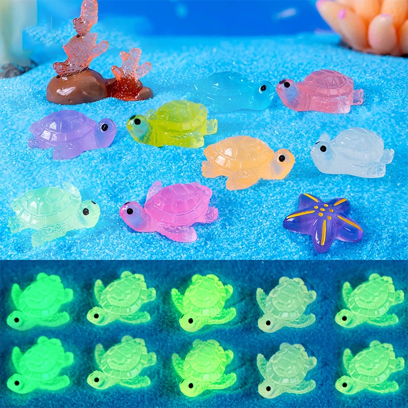 10PCS Mini Turtles Figures Resin Luminous Turtles Miniature Micro Landscape Creativity Ornament Fairy Garden Home Decoration