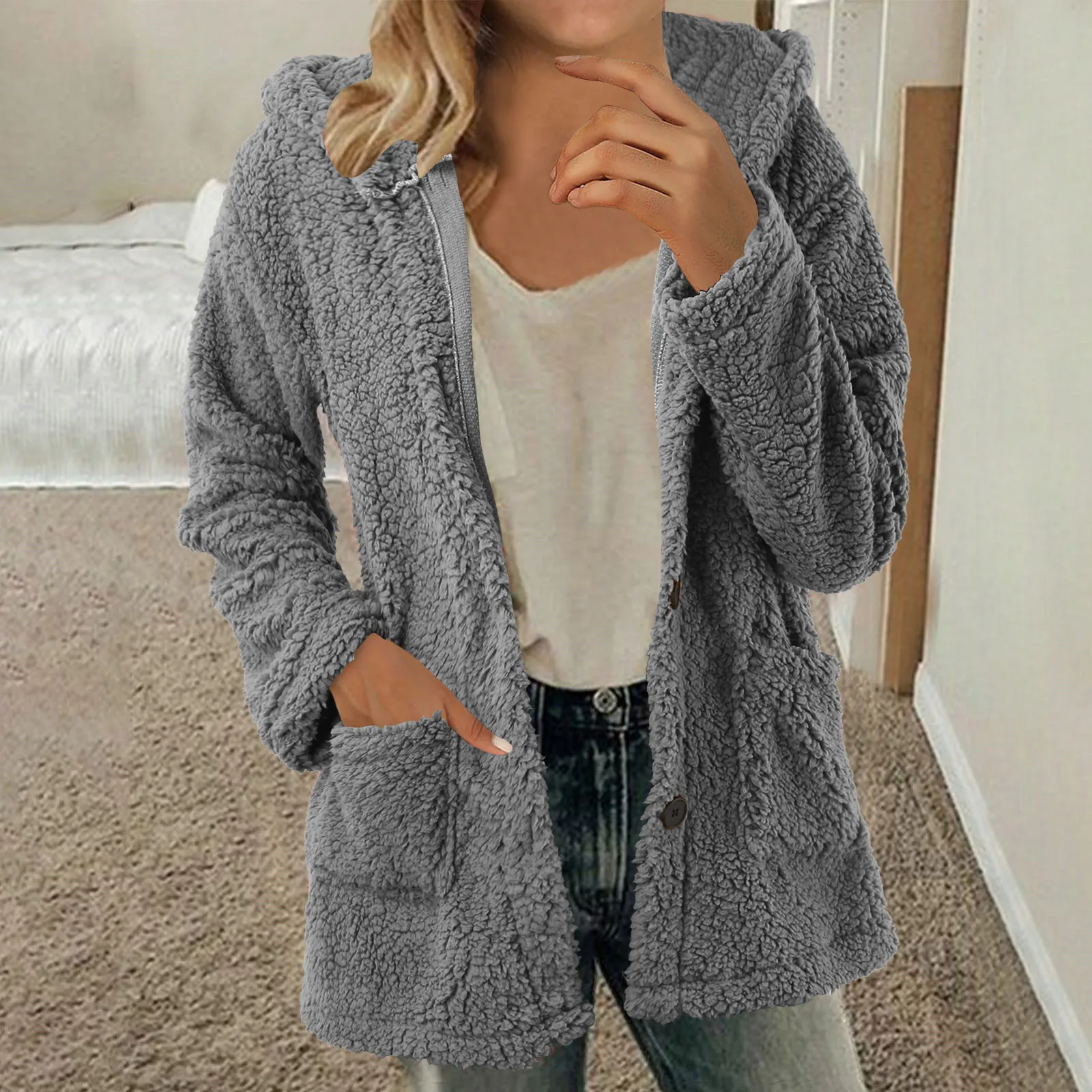 Long Sweater Cardigan Women Knit Women'S Plus Size Casual Color Block Plush Sweatshirt Ropa De Mujer Ofertas Con EnvíO Gratis