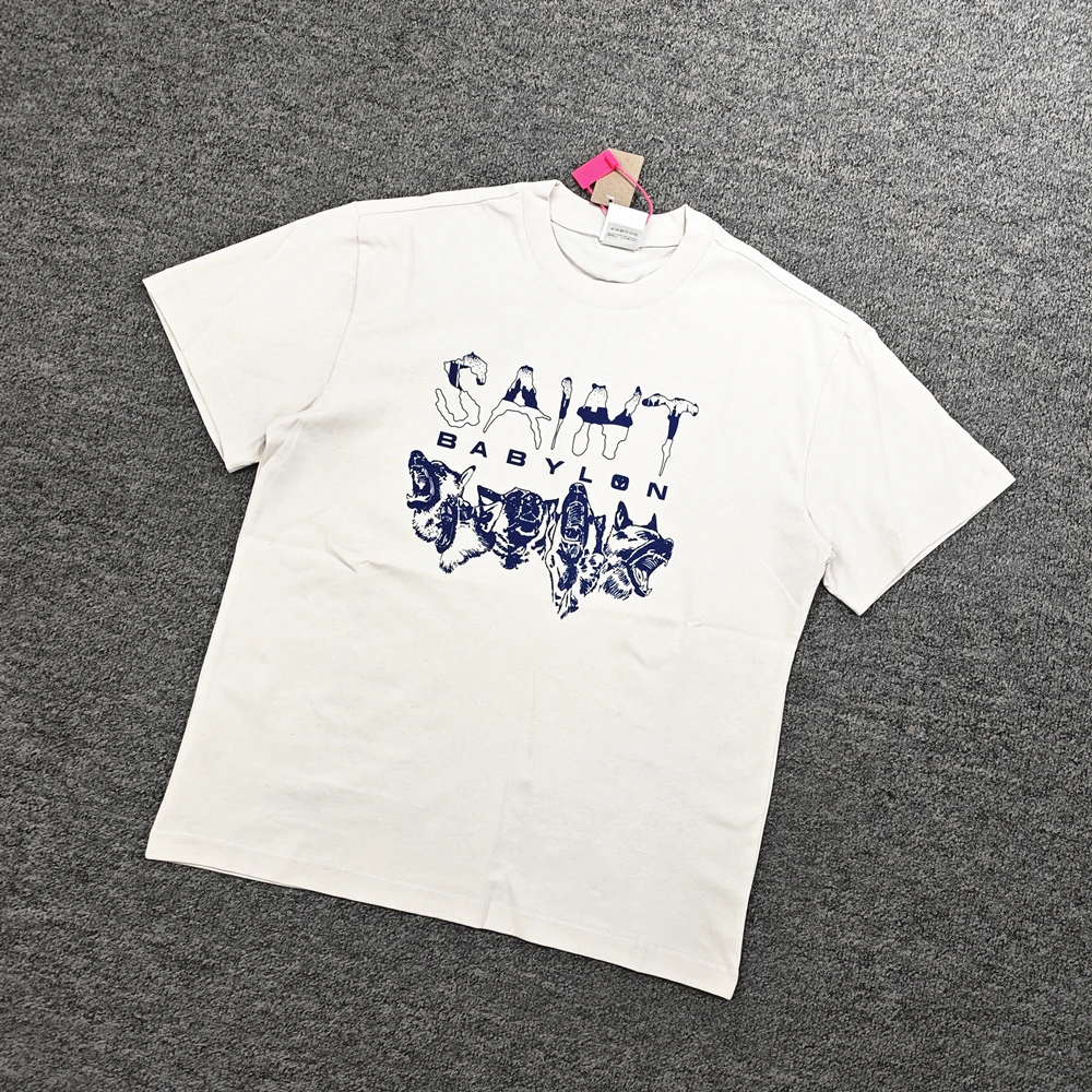 Yao Fashion Saint OF Michael Vintage Retro Casual Streetwear Oversize Loose Sport Y2k High Street Graphics Print T Shirt For Men