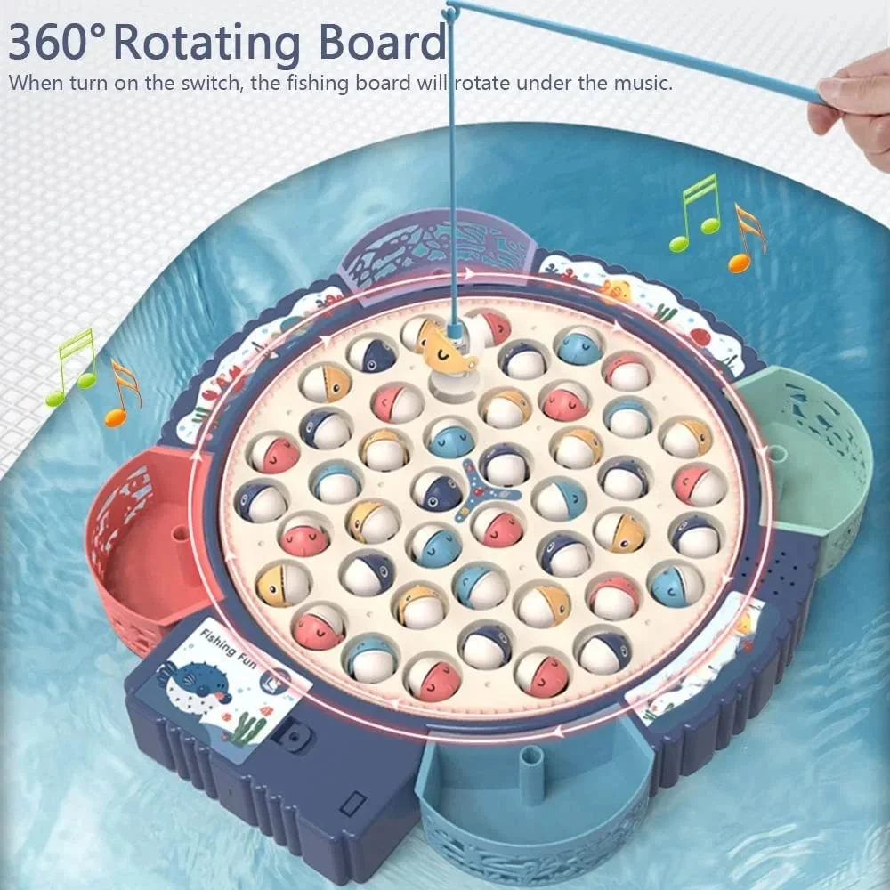 Montessori Toys Magnetic Fishing for Kids Toddlers Rotating Pond with Music & Lights Learning  Child Board Games Gifts