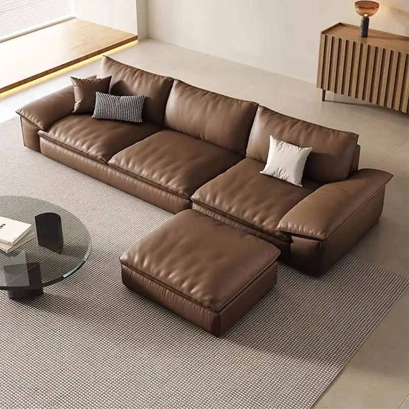 Italian Luxury Sofa Living Room Straight Row Three-person Cat Scratching Skin Sofa Straight Row Lounge Armchair Home Furniture