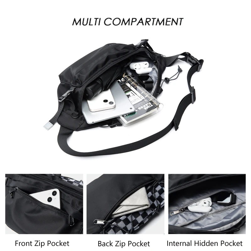 Mesh Design Fashion Men Chest Bag 9.7inch Ipad Waterproof Breathable Multilayer Oxford Sports Cycling Short Trip Waist Bag