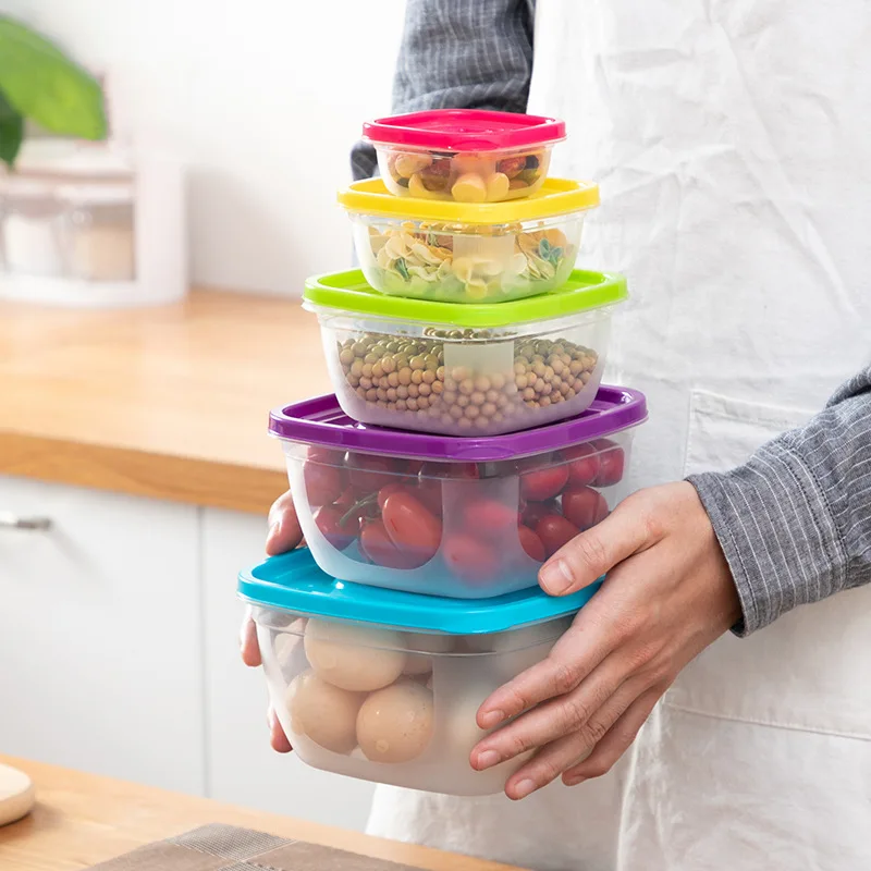 

5Pcs Plastic Crisper Refrigerator Frozen Meat Box Frozen Storage Box Household Food Grade Fridge Fresh-keeping Camping Tableware