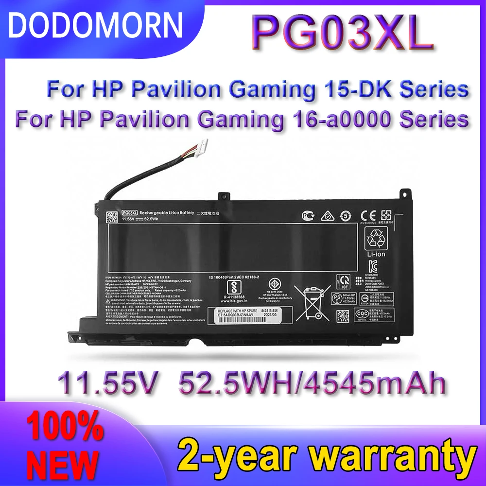Dodomorn Nova Bateria Pg03xl para hp Pavilion Gaming 15-dk Dk0003nq 15-dk0020tx 15-ec 15-ec0000 Omen 5x Fpc52 Hstnn-db9g L484302b