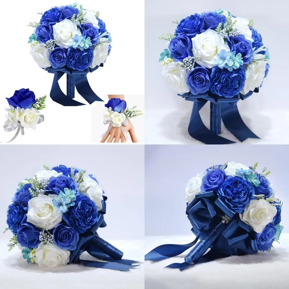 

Bridal Wedding Bouquet, Wrist Corsage, and Men's Boutonniere Set for Weddings, Bridal Showers, and Proms