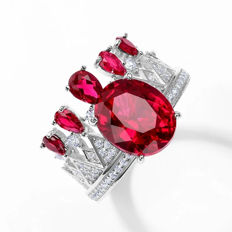 18K Gold Cultured Ruby Sapphire Ring for Women Sparkling Inlaid with Colorful Baby Stones PT950 Platinum Ring