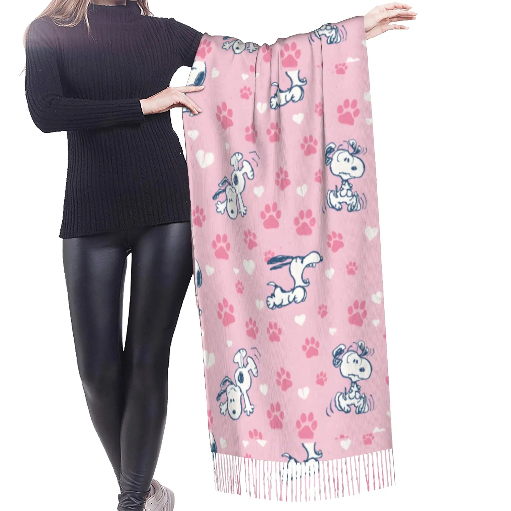 Custom S-snoopied Dog Tassel Scarf Women Soft Anime Manga Shawls Wraps Female Winter Scarves