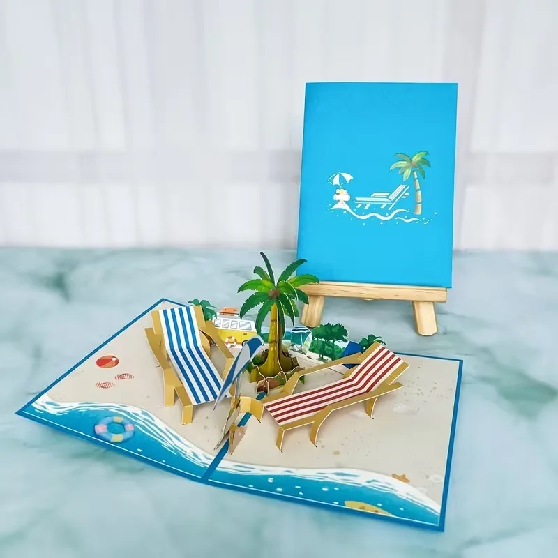 3D Pop-Up Strandurlaub Grußkarte Multifunktional für Ruhestand, Geburtstag, Jahrestag, Vatertag, Abschlussfeier