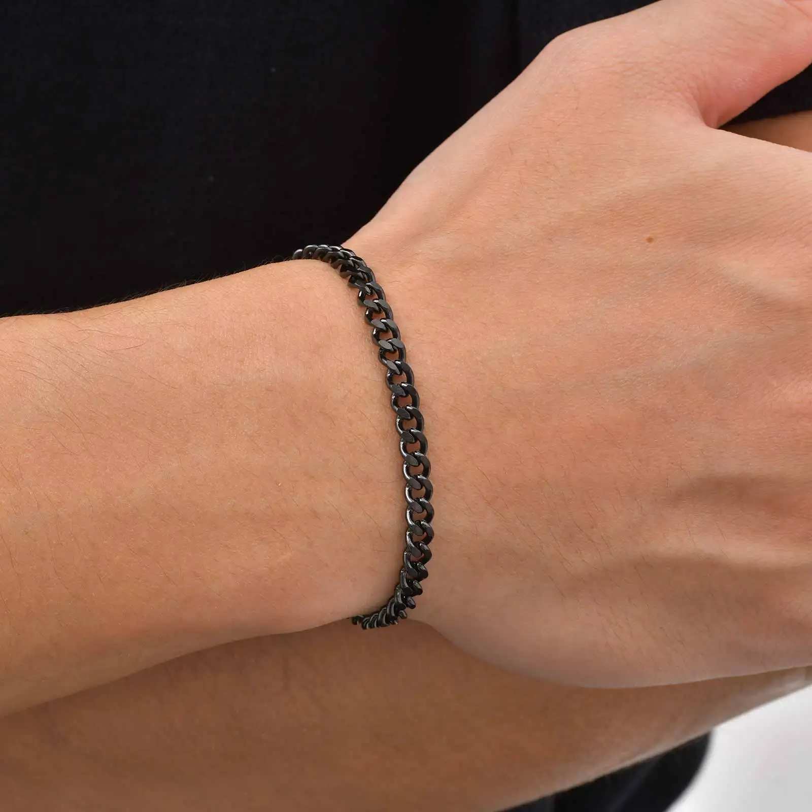 Maßgefertigtes 4mm Kettenarmband für Männer und Jungen, Personalisiertes Edelstahl-Namensarmband, Hip-Hop Einfacher Schmuck Geschenk – Detail 4