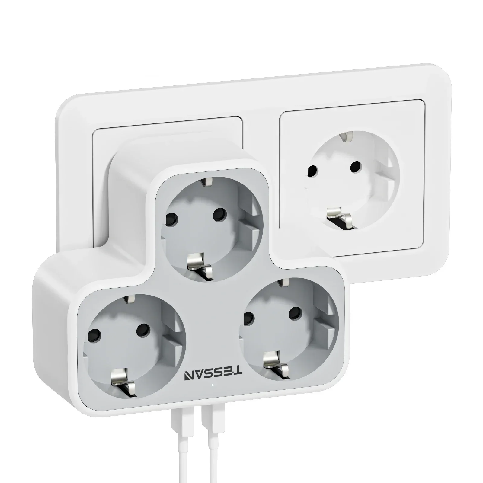 TESSAN Thief Moderne flache Steckdosen, dreifach, mehrere Steckdosen mit 2 USBs, A, 5-in-1-Wand-Multi-Stecker, Wandsteckdosenleiste für Küche, Heimtelefon