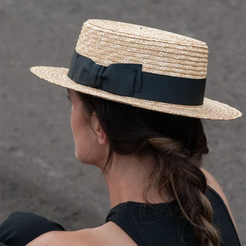 Ladies Sun Flat Topped Straw Hat Shiny Straw Hat European American Retro Gold Braided Female Sunshade Flat Sequins Hat