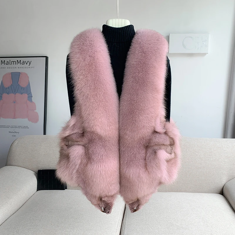 Fox Head Series Full Skin Fox Fur Grass Vest Women's Short Fur Tank Top Real Fur Temperament Coat 2023