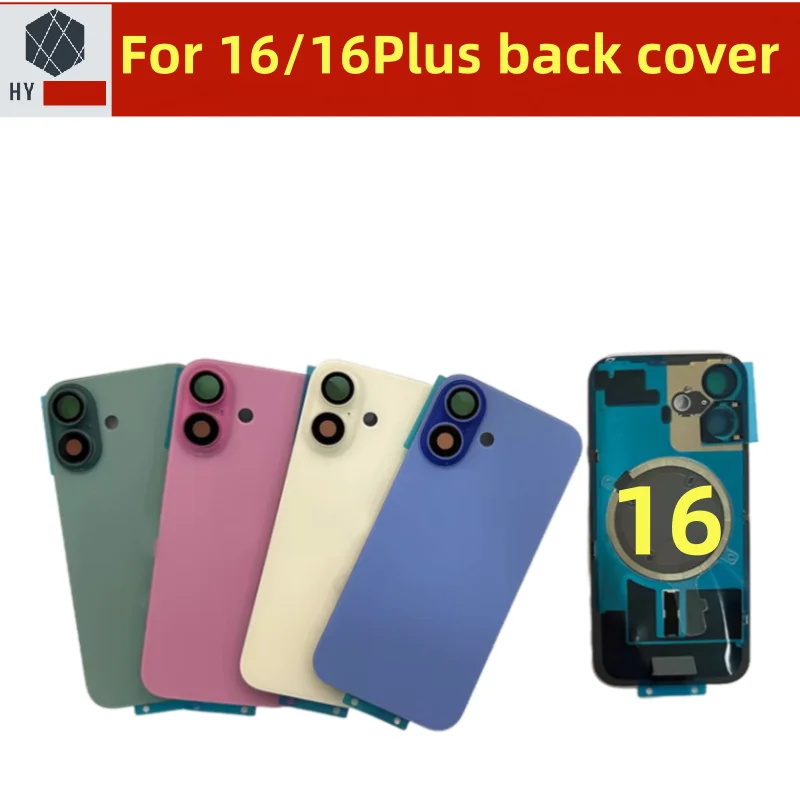 

Back Cover Glass With Camera Lens Iron Plate Magnetic Ring For iPhone 16/16 Plus Battery Rear Door Housing Repair Replacement
