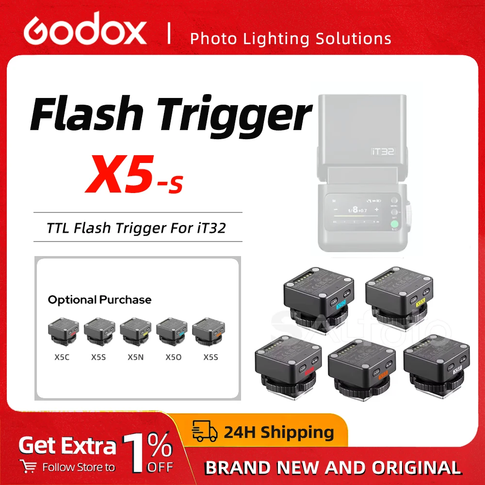 Godox X5-S TTL Wireless Flash Trigger Hot Shoe Mount for Sony Canon Nikon Fuji Olympus Leica R50/10 Cameras for Godox IT32 Flash