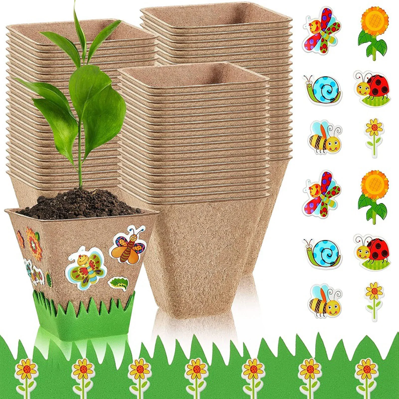 50PCS Kids Crafts Flower Pots Organic Eco-Friendly Nursery Pots Seed Starter Tray for Lavender Tomato Watermelon