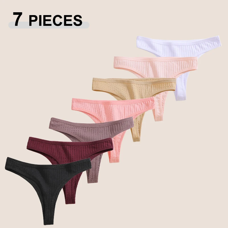 7-teiliges Set Baumwoll-Tangas Nahtlose Atmungsaktive Bikini T-Back G-Strings Höschen Damen Niedrige Taille Sexy Dessous S-XL