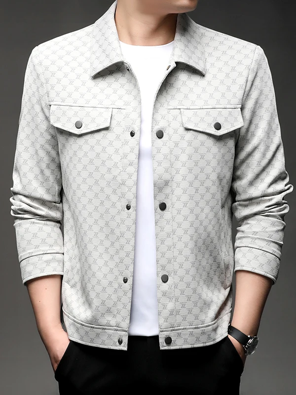 

Модная мужская рабочая куртка с принтом, с длинным рукавом, воротником, весенняя, деловая, повседневная, из полиэфирного волокна, приталенного кроя