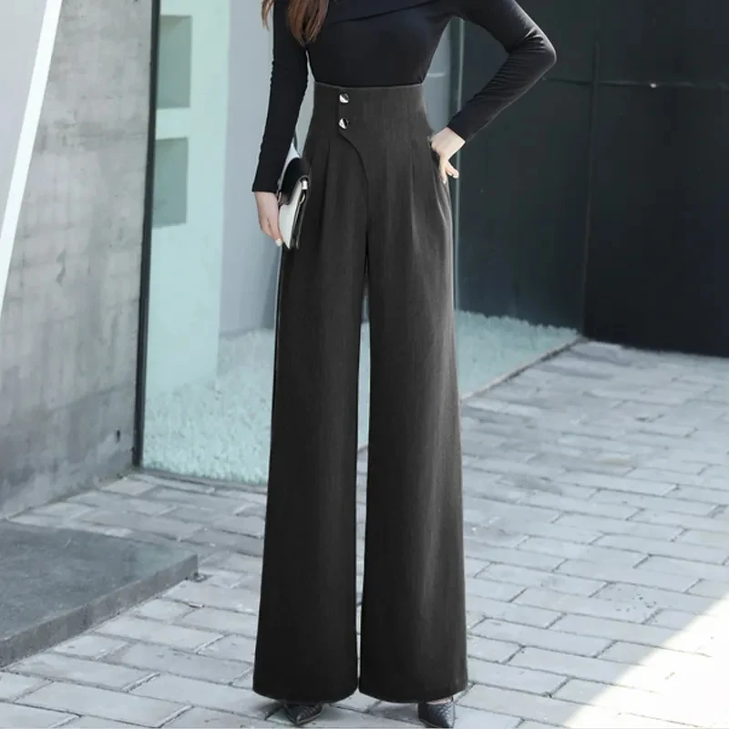 

High waist Black slim suit wide leg pants for women 2023 spring autumn fashion slim Straight pants female casual trousers