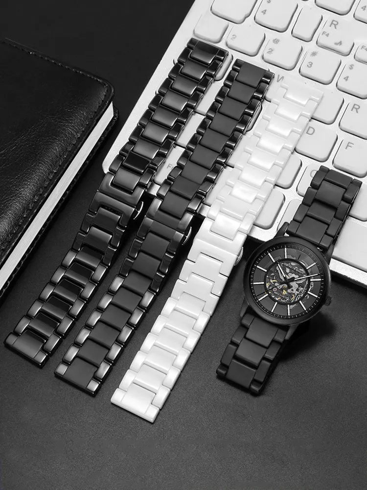 White Ceramic Watch Strap for Armani White Moonlight AX7126 AX1325 Darth Vader AR11242 Men and Women