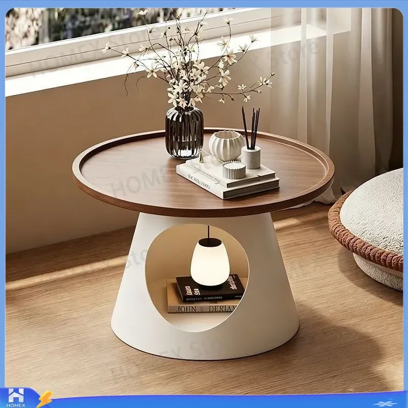 Cloud-shaped window sill features a few cream-colored tatami-style small coffee tables for home use. They are placed