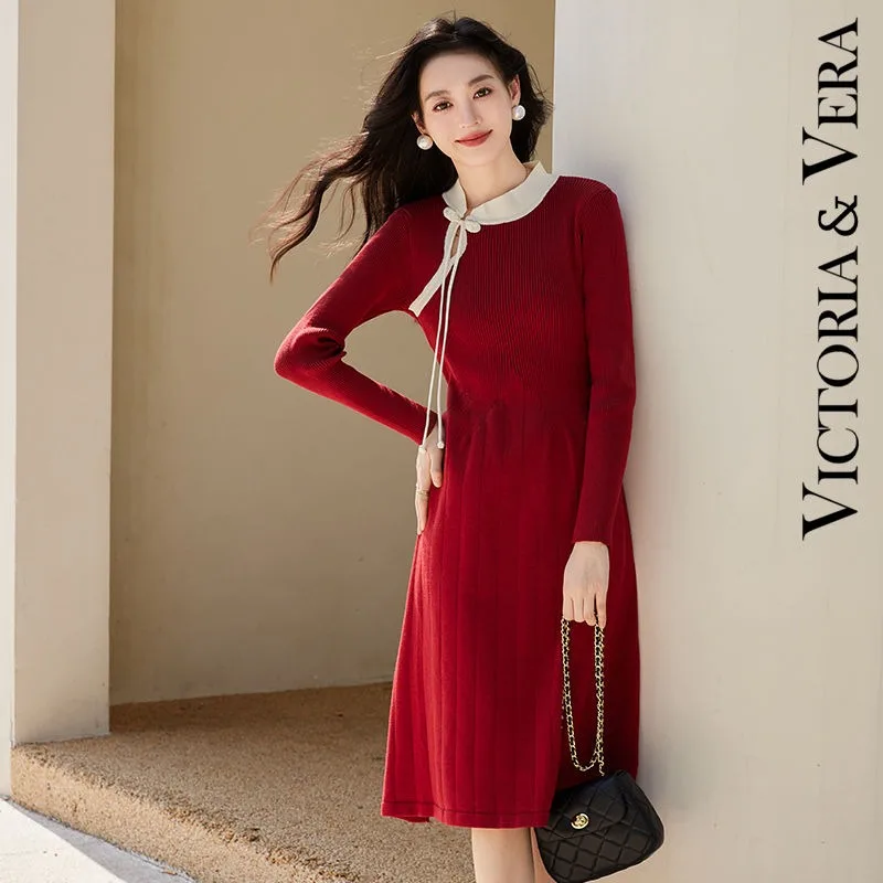 VICTORIA&VERA 2024 New Winter Women's Dress National Style New Chinese Style Improved Cheongsam Skirt