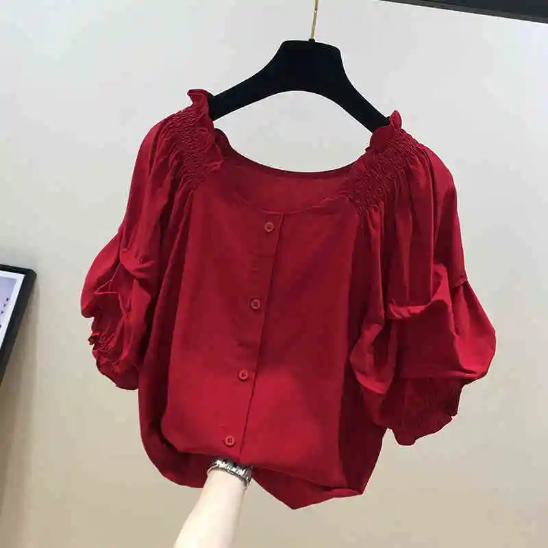 Stylish Loose Spliced Ruffles Shirring Chiffon Blouse Women\'s Clothing 2023 Summer New Casual Pullovers Korean Puff Sleeve Shirt