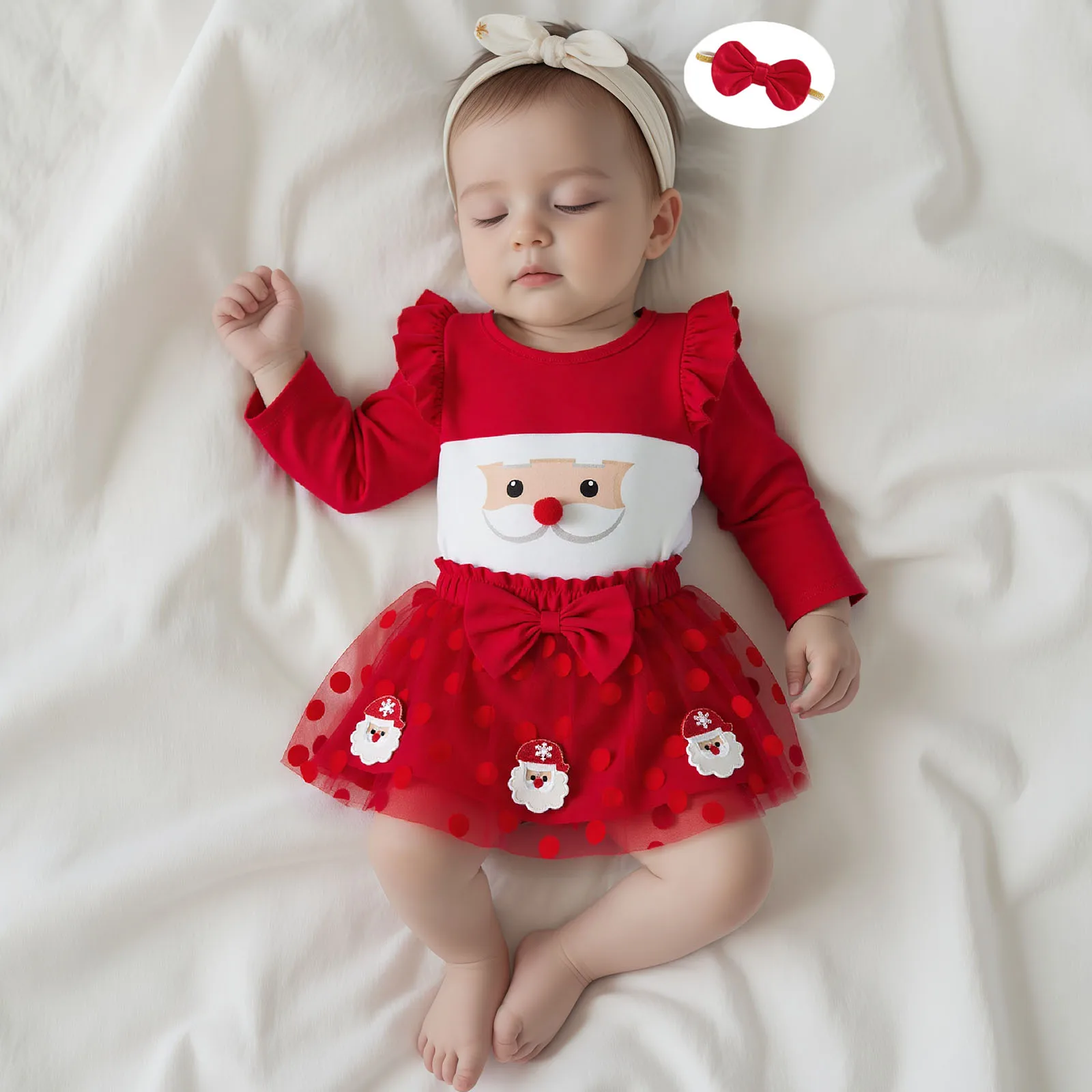 FOCUSNORM 2 ألوان جميلة طفل الفتيات عيد الميلاد الملابس مجموعات 0-18 متر طويلة الأكمام الرنة طباعة بذلة عقال القوس شبكة تنورة