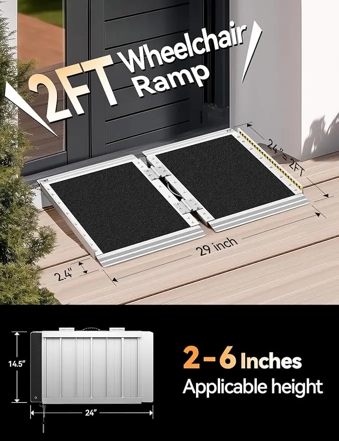 Портативный нескользящий алюминиевый пандус для инвалидов с ручкой, ручной пандус для инвалидных колясок, доступный для инвалидных колясок