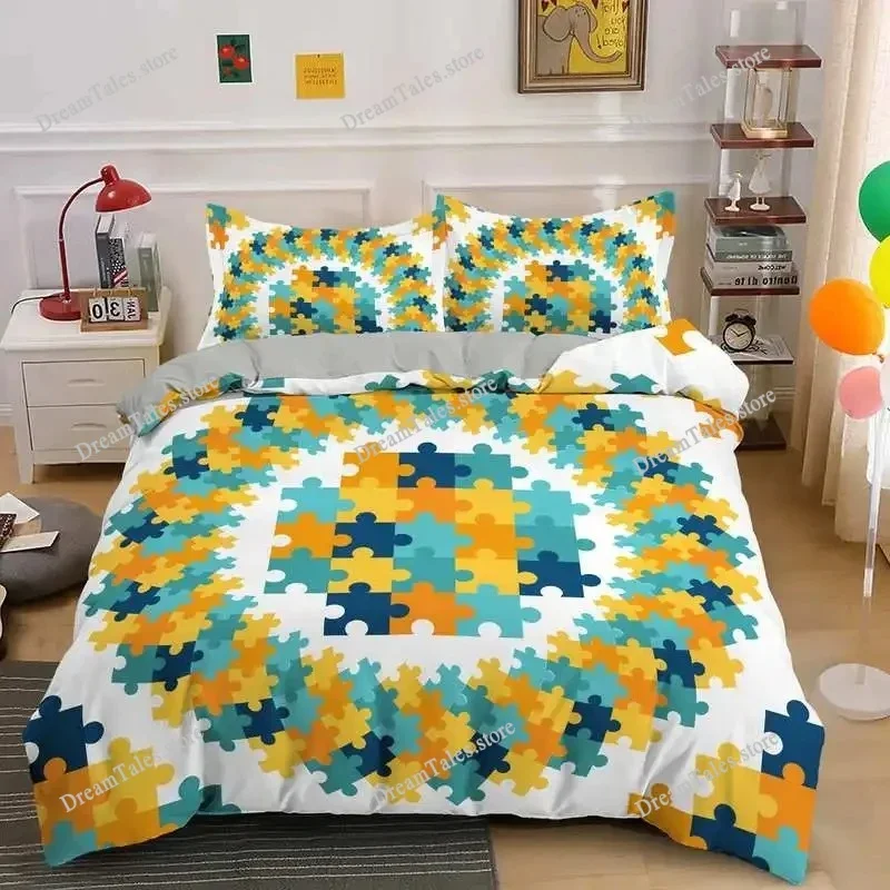 Colorful Puzzle Duvet Cover King Queen 3D Geometric Figure Quilt Cover Boys Girls High Quality Simple Polyester Bedding Set