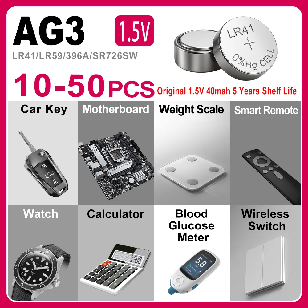 10-50Pcs High Capacity LR41 Alkaline Batteries AG3 L736 392 384 192 Premium 1.5V Button Coin Cell Batteries for Medical devices