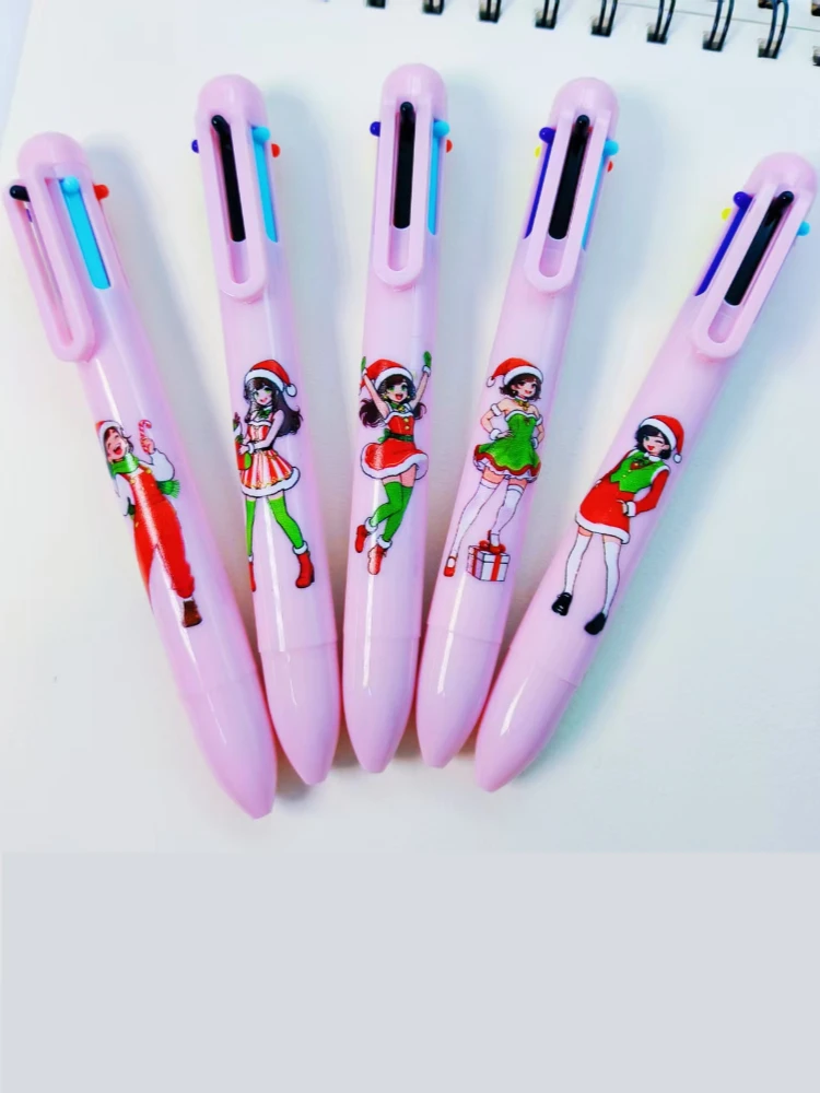 

10PCS pink Christmas girl ballpoint pen, youthful vitality girl modeling multi-color pen, six-in-one multi-color ballpoint pen