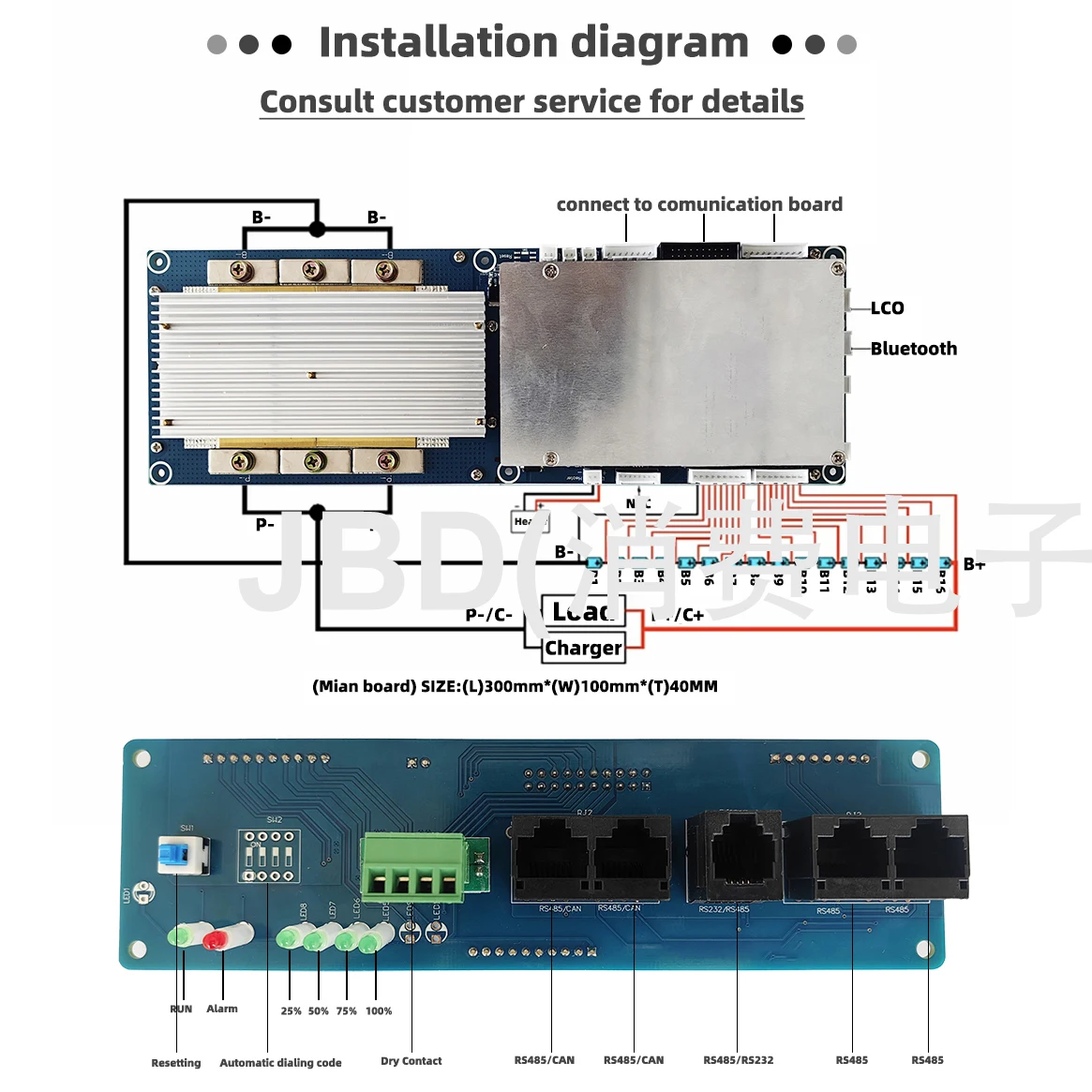 JBD Smart BMS with 3A Active Balance 24V 7S 8S 15S 50A 100A 150A 300A Battery System PCB 16S 48V 200A CAN inverter BMS Lifepo4