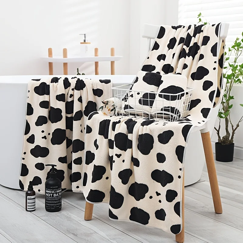 1pc Soft and Absorbent Cow Towels - Fast Drying Microfiber Bath Towels - 35x75cm/13.7x29.5in and 70x140cm/27.5x55.1in Sizes