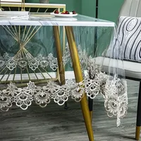 Simple Clear Plastic Tablecloth PVC Waterproof and Oil Resistant Lace Edge Tablecloth with Lace Lining Dining Table Cushion