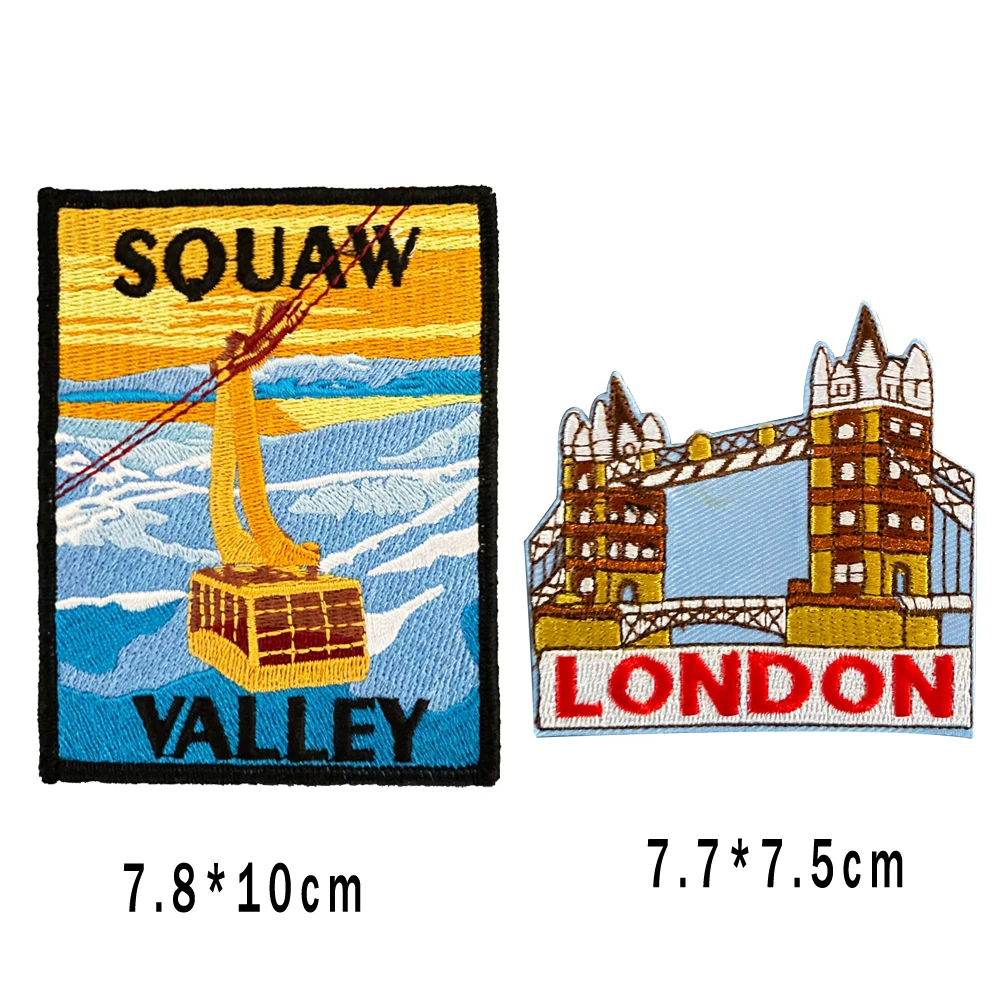 England London Bridge USA Souaw Valley Cable Car Embroidery Patch Clothing Backpack Hat Hole Repair Decoration Armband Back Glue