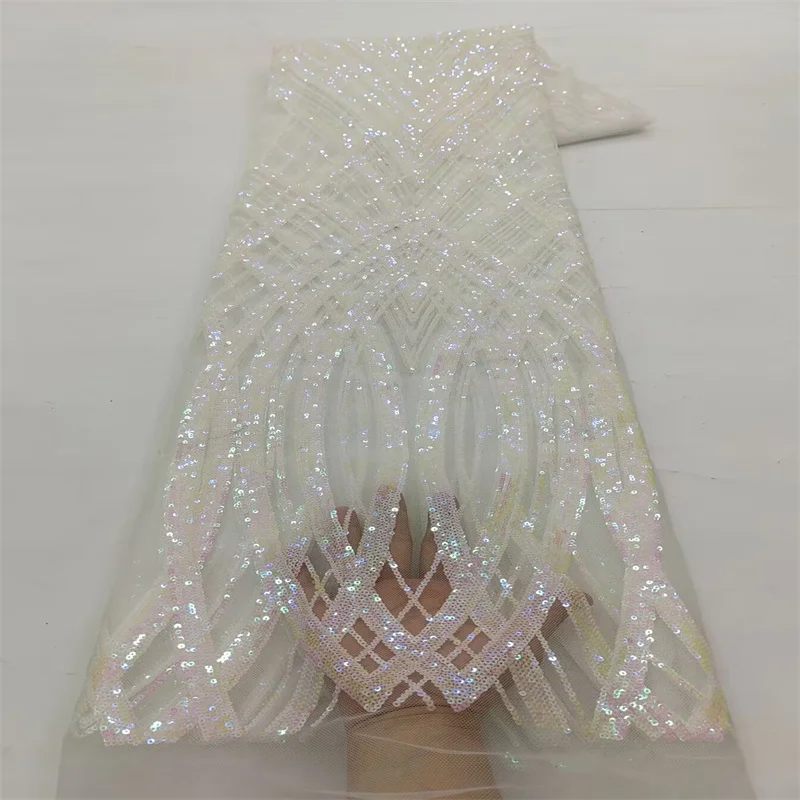

African Sequins White Groom Lace Fabric High Quality French Tulle Lace Fabric 2025 Embroidery Nigerian Lace Fabrics