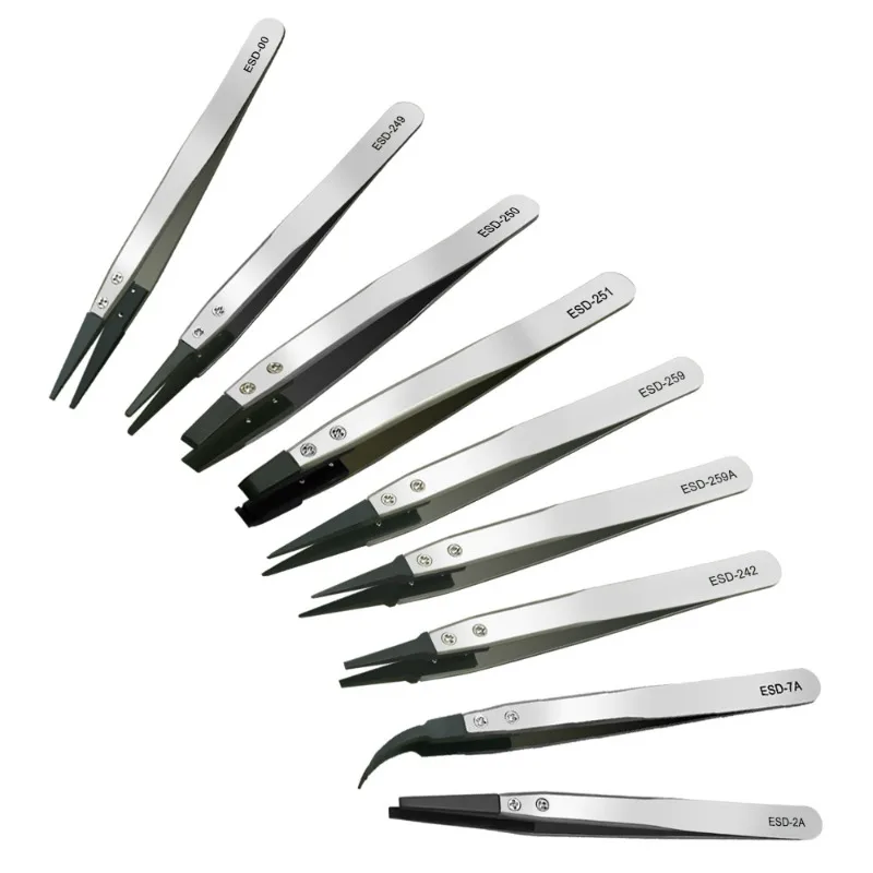 ESD Series Anti-Static Sanding Tweezers Extra Fine Long Sharp Tip Non-Crimping Hardened High-Elasticity Forceps for Precision