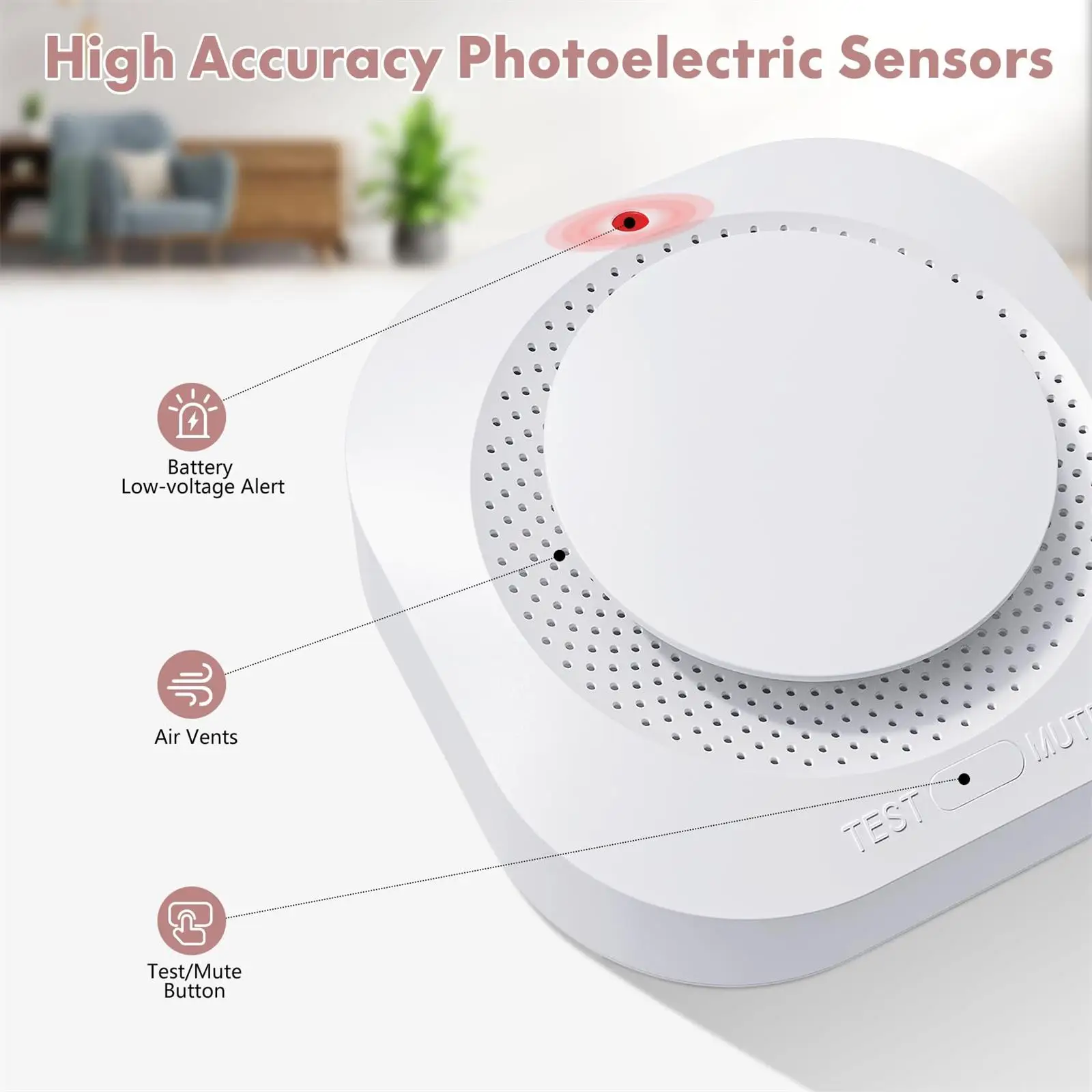 

PGST Smart Standalone Wireless Smoke Detector,Fire Protection,Home Security Alarm,Sound Light Alarm,Battery Powered,for home,etc