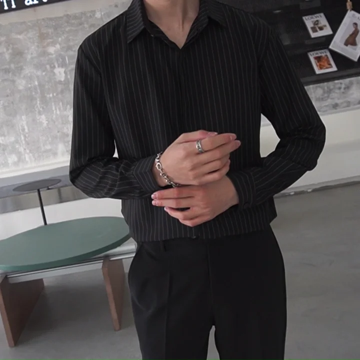 

Мужская рубашка с длинным рукавом в полоску, немнущаяся, не требующая глажки, деловая повседневная, премиум-класса, новая коллекция весна-осень, приталенный крой.