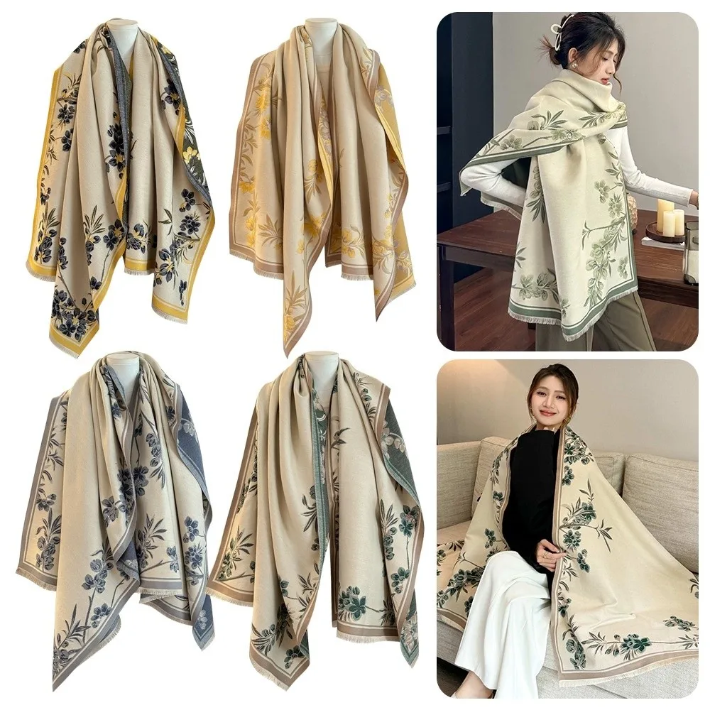 

Coldproof Luxury Imitation Cashmere Scarf Warm Floral Print Poncho Scarves Thick Windproof Pashmina Blanket for Women