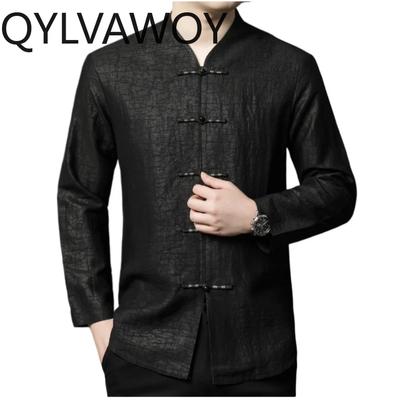 

QYLVAWOY 100% шелковая рубашка из тутового шелкопряда для мужчин, весенне-осенняя верхняя одежда, мужская рубашка Xiangyunsha, элитная китайская рубашка, роскошная ретро-модель
