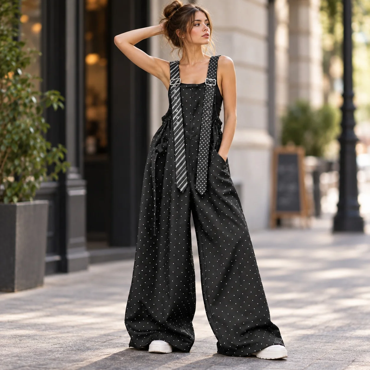 Loose Fit Wide Leg Pants Streetwear with Long Pants Washed Distressed Full Length Long Length Sleeveless Overalls for Women