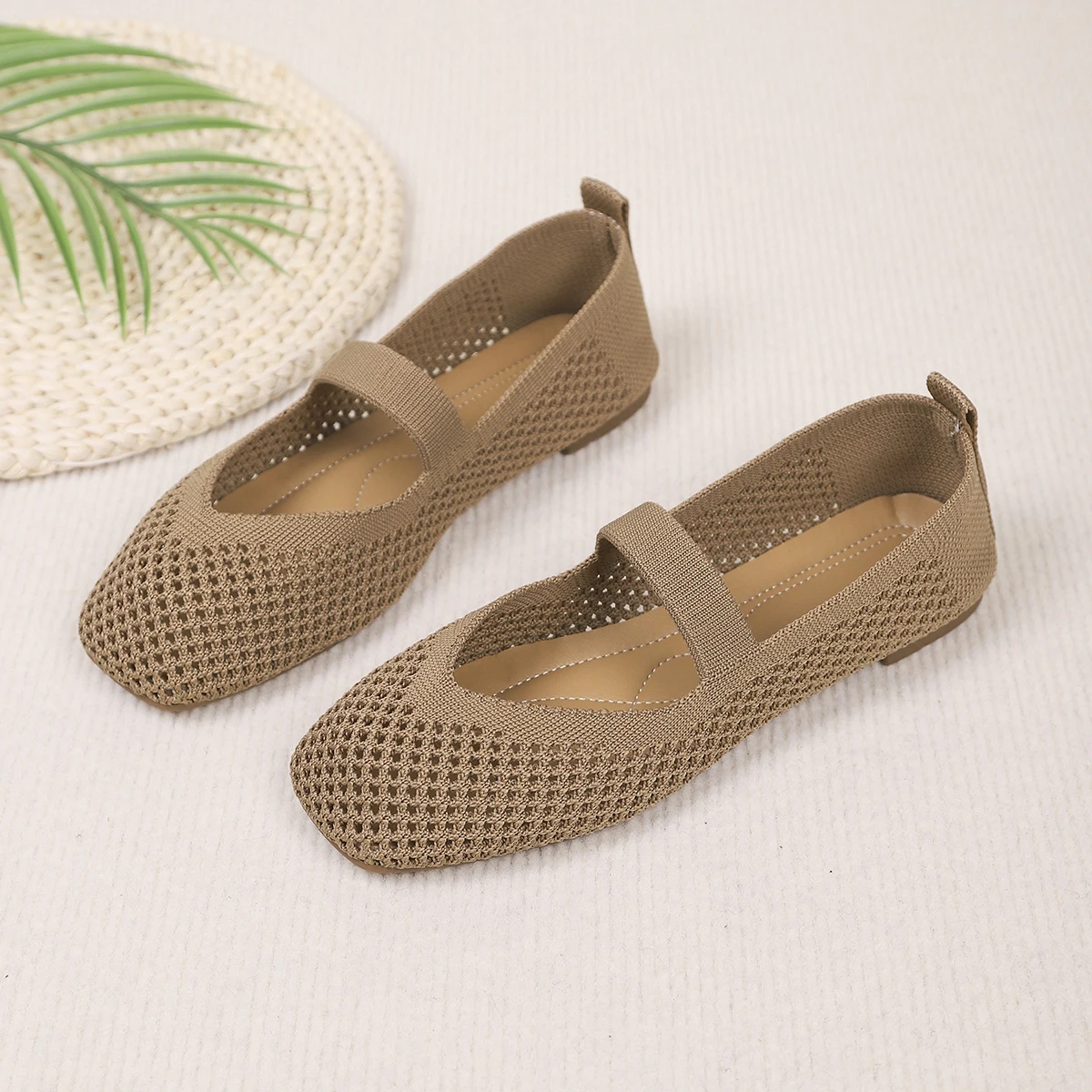 Große Größen Damen-Flachschuhe, Atmungsaktive Gestrickte Sneaker, Weiche Ballett-Loafer, Lässige Slip-On Bootsschuhe für Frauen – Detail 22