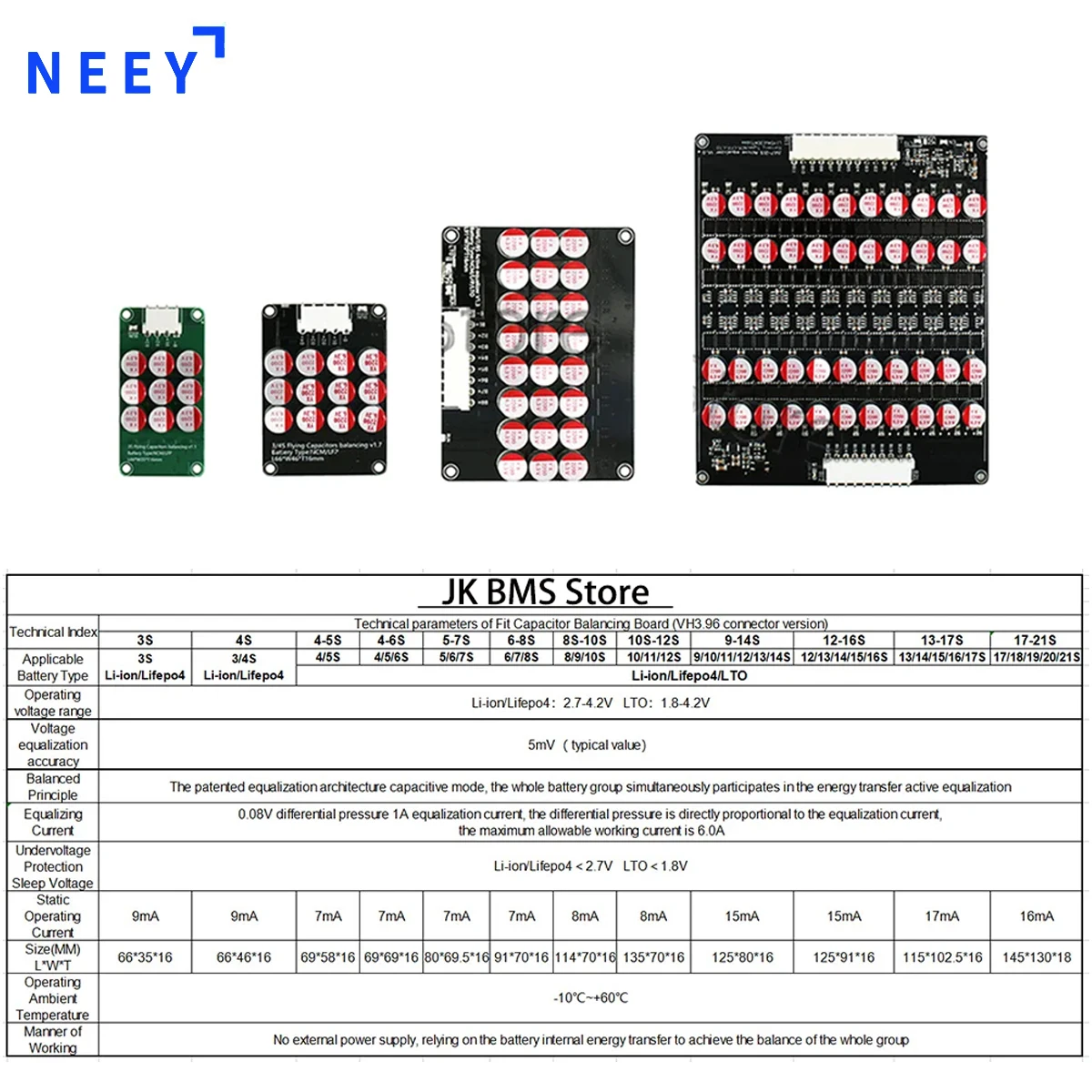 NEEY 5A  Equalizer 3S 4S 5S 6S 7S 8S 9S 10S 12S 14S 15S 16S 17S 20S 21S Active BalancerLifepo4/lipo/lto Battery Energy Capacitor