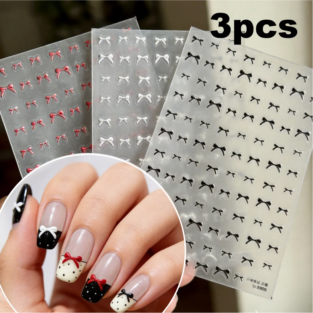 

1/3Pcs Elegant Red Black White Bowknot Nail Art Stickers Sweet Mini Bow Nail Decals DIY Manicure Accessories for Daily & Party^^