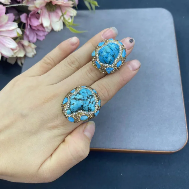 

Irregular Turquoise Women'S Rings From Europe And America Are Trendy, Elegant, Simple, Luxurious, Handmade Ladies' Jewelry