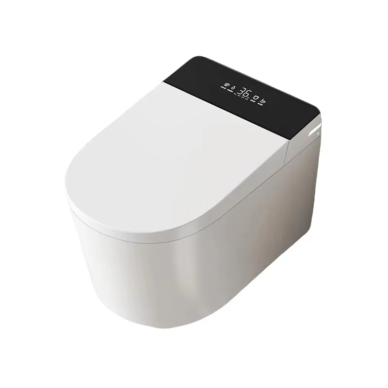 โถสุขภัณฑ์อัจฉริยะติดผนังแบบชิ้นเดียวสำหรับใช้ในบ้าน ระบบไซฟอนแบบฉีดพ่น ชักโครกเซรามิคทรงยาว พร้อมรีโมทคอนโทรลและระบบทำความร้อน