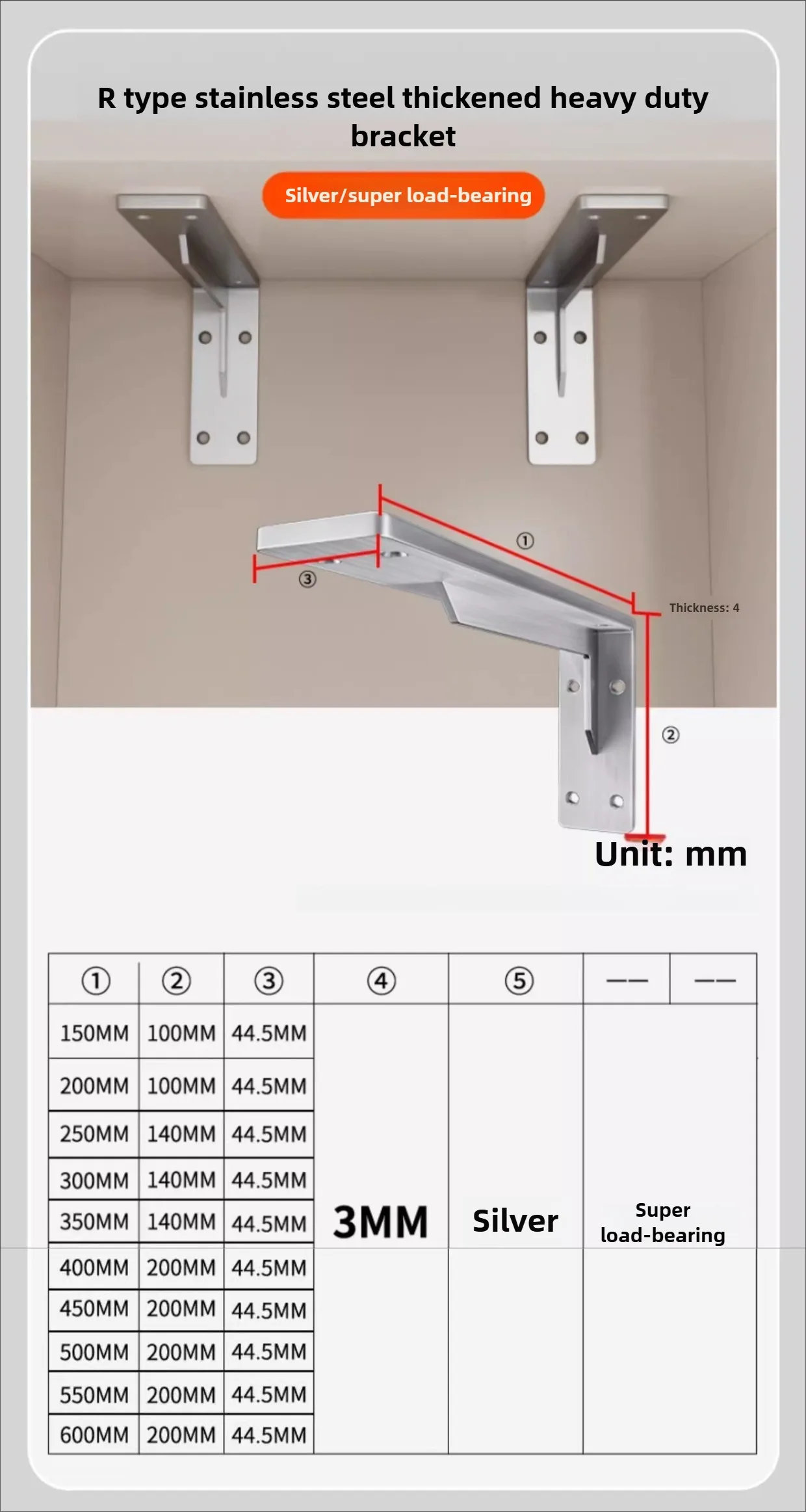 Edelstahl Verstärkte Schwerlast-Dreieckshalterung Wandmontierte Regalhalterung Aufbewahrungsregal Hängender TV-Schrank Versteckt – Detail 11