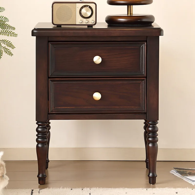 

All solid wood bedside table retro style home bedroom simple red oak locker medium antique style