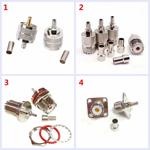Conector de brida de 4 orificios a prueba de agua, engarce macho y hembra, UHF, PL259, SO239, para RG58, LMR195, RG142, RG400, RG223, cobre coaxial, 1-10 piezas